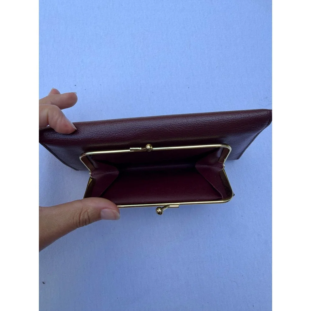 Buxton Burgundy Genuine Leather Clutch Wallet Kiss Lock Coin Pouch Vintage Style